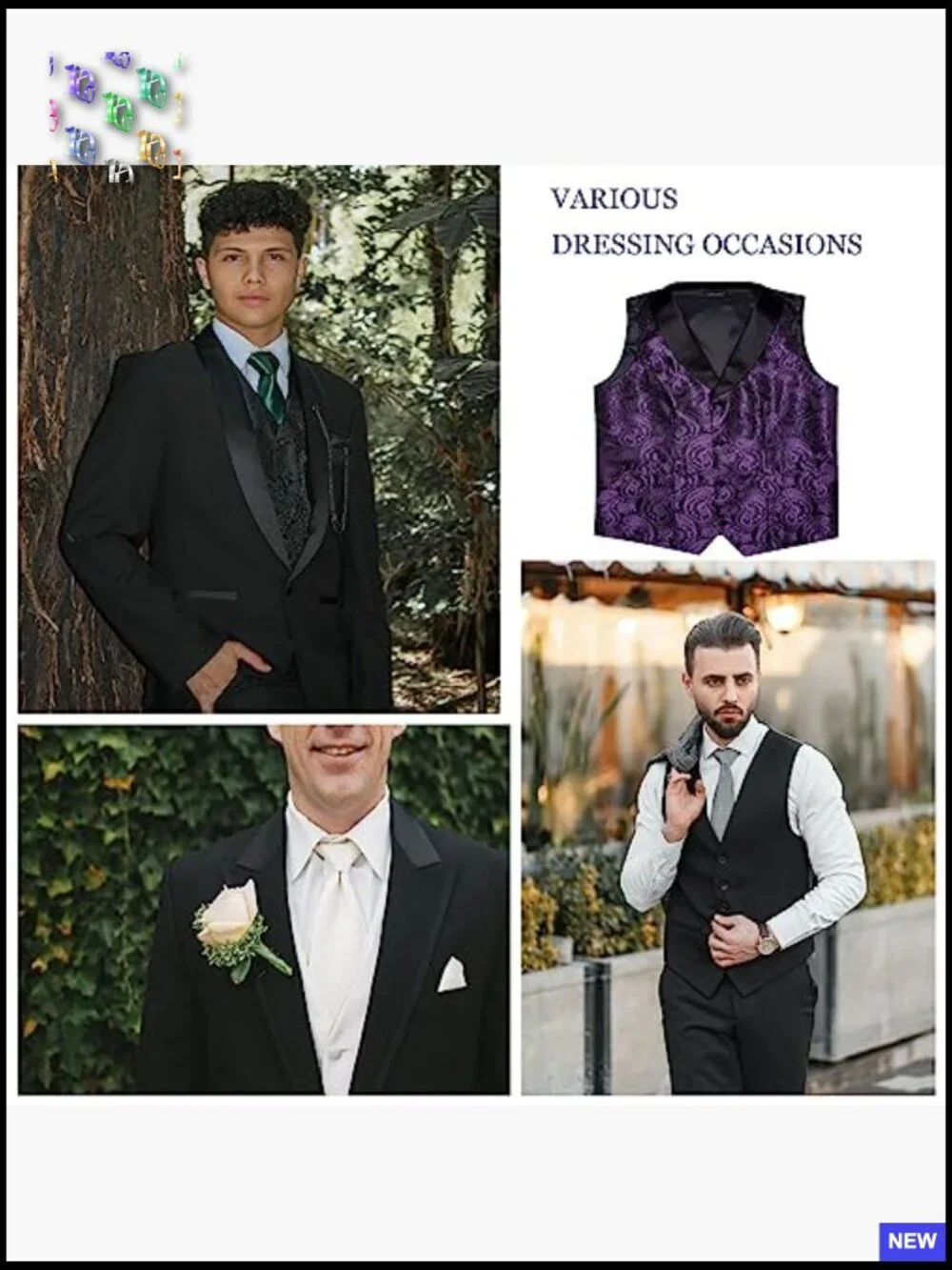 Silk Paisley Vest Set Elegant Classic Wedding Formal Wear Adjustable Fit
